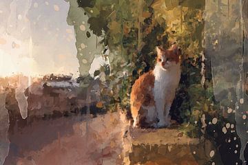 Cat dreaming in morning sun - pastel colours by Fenja Jon-Blaauw - Studio Foek
