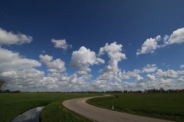 Polderstraße mit schönem blauem Himmel