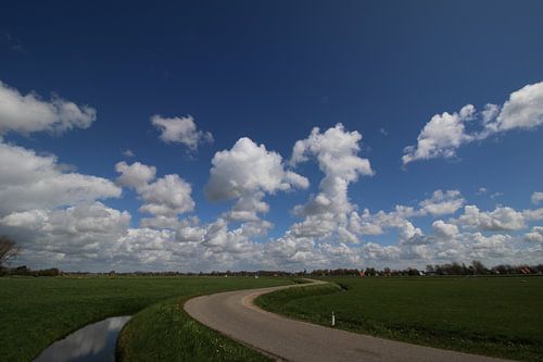 polder road with beautiful blue sky