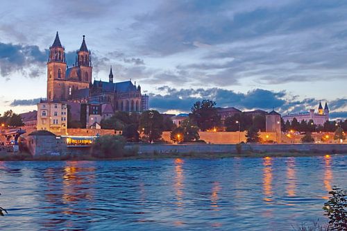 The Magdeburg Elbe panorama at sunset
