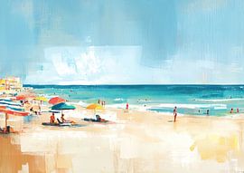 Bunte Sonnenschirme am Strand von Blickfänger Gemälde