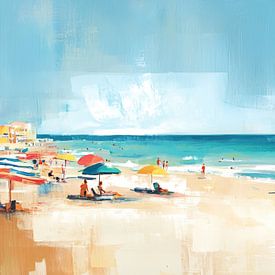 Kleurrijke Parasols aan het Strand van Blikvanger Schilderijen