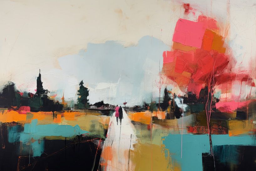 Modern abstract landscape in warm pastel colours by Studio Allee
