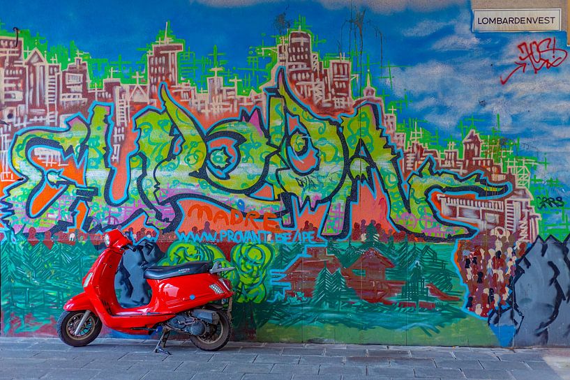 Mural with red scooter by Huub de Bresser