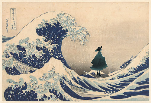 De Grote Golf bij Kanagawa – Het Meisje met de Hoed | Moderne Hokusai Kunst