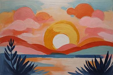Sonnenuntergang im Stil von Henri Matisse von De Muurdecoratie
