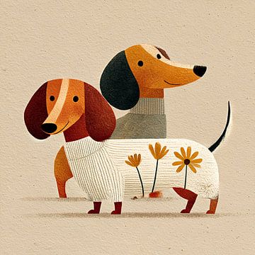 Colourful Dachshunds | Friends forever by Marijke Trienekens