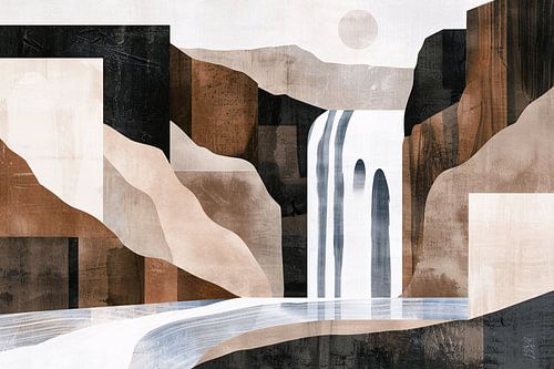 Minimalistische waterval in monochrome aardetinten