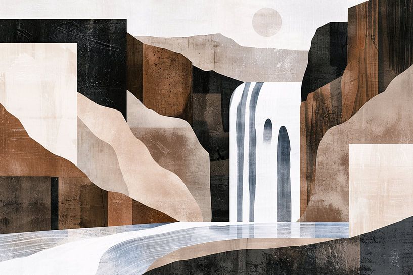 Minimalistische waterval in monochrome aardetinten van Art & Soul Creations