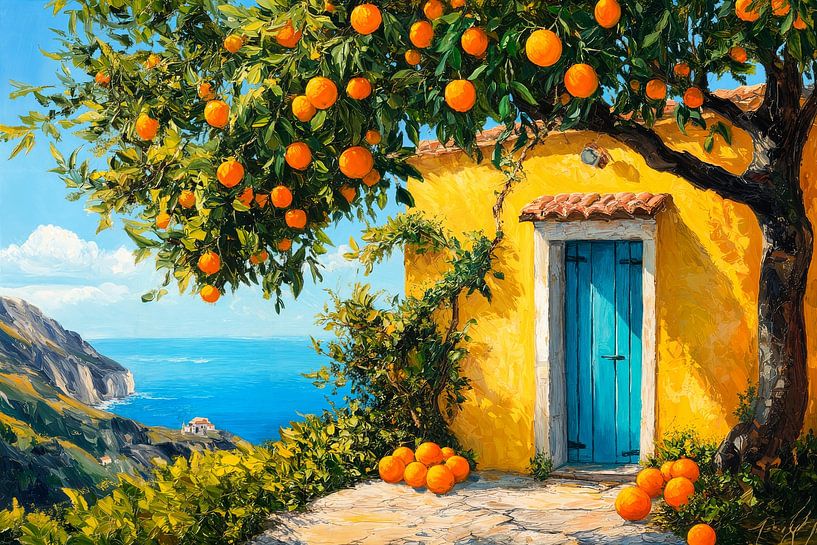 Orangenbaum am Meer von Poster Art Shop