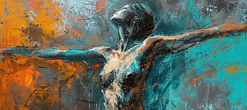 Turquoise Freedom Dance | Abstract Portrait Art by Blikvanger Schilderijen