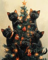 Festliche Katzen und der Weihnachtsbaum