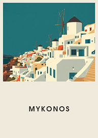 Mykonos – Affiche de voyage « Mid-Century » sur Albert Klee