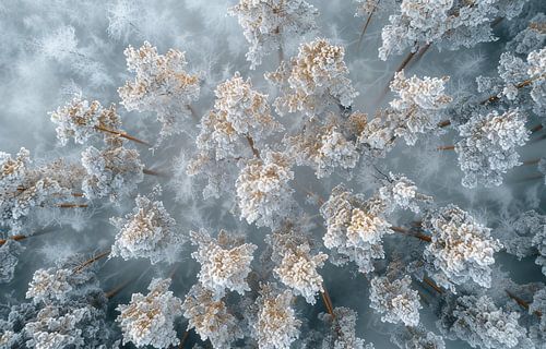 Ochtendsfeer in het besneeuwde bos