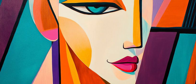 Farbenfrohe Figur – Künstlerische Seele  Gesicht der Farben  von Poster Art Shop