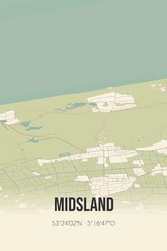 Vintage landkaart van Midsland (Fryslan) van MijnStadsPoster