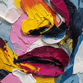 Surreale, abstrakte Figur, die sich selbst verzehrt – emotionales, düsteres zeitgenössisches Kunstwerk aus Acryl mit Textur von Aden Pink Studio
