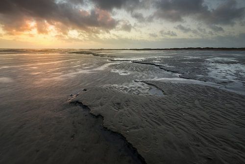 Coucher de soleil sur la plage verte