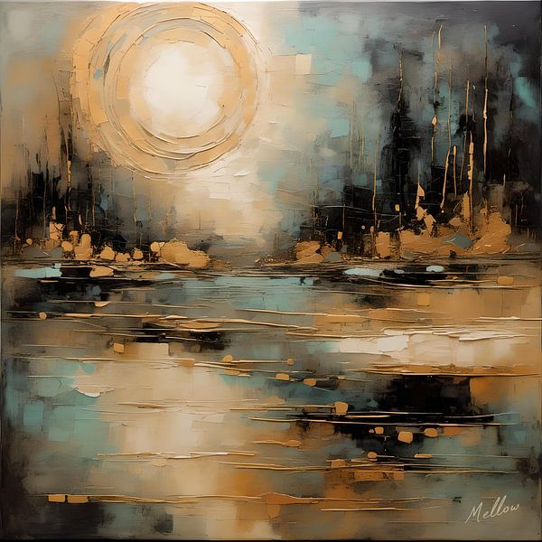 Golden sunset over a lake by Mellow Art