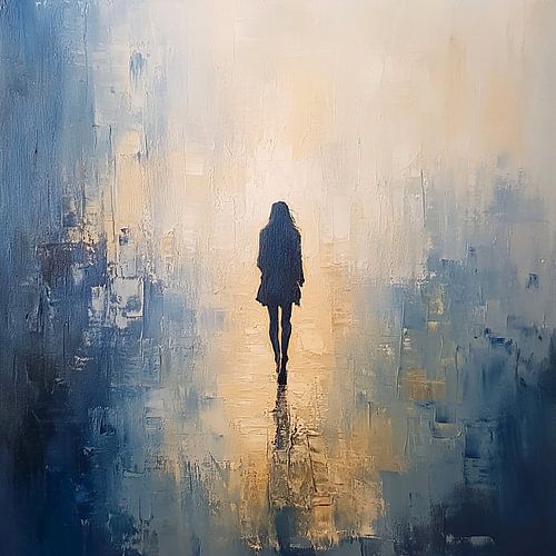 Silhouette d'une femme dans la brume en tons clairs