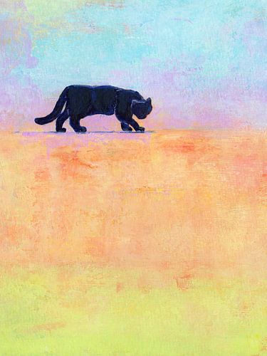 Schwarze Katze auf der Mauer von Karen Kaspar