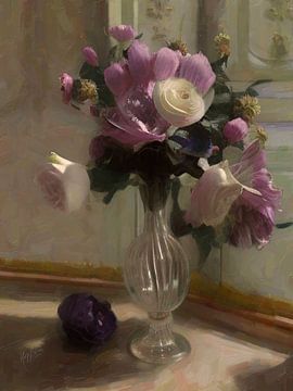 Vase mit weißen und rosa Blumen von Nop Briex