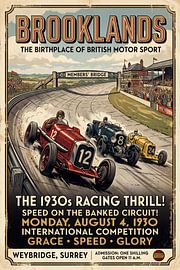 Car racing at Brooklands, Racing Thrill 1930 by Theodor Decker