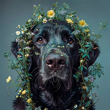 Labrador met bloemen van Marlon Paul Bruin