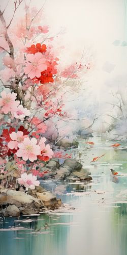 Very nice beautiful landscape with water and mountains in asia style