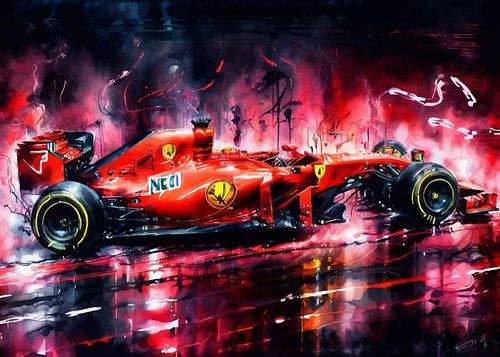 Ferrari Formule Een aquarel