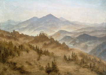 Bergen in de opkomende mist, Caspar David Friedrich - ca. 1835