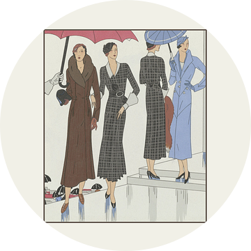Les dames à l'automne | De dames in de regen | Herfst | Art Deco historische prent | Vintage fashion van NOONY
