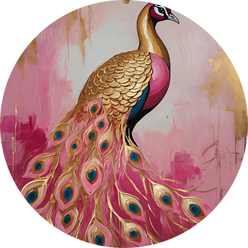 Elegante Gouden Pauw op Roze Achtergrond van Art & Soul Creations