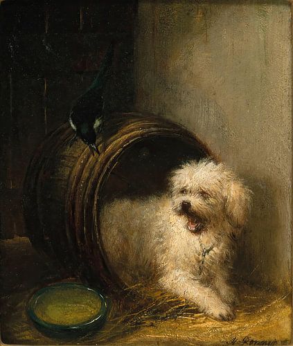 Henriëtte Ronner-Knip - Een puppy in een ton