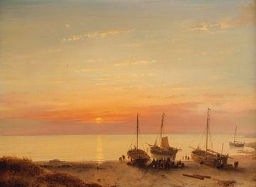 Schiffe am Strand bei Sonnenuntergang von Antonije Lazovic