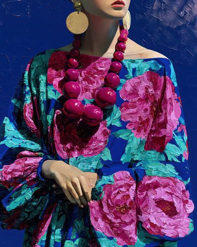 schilderachig portret van fictieve vrouw met bloemen