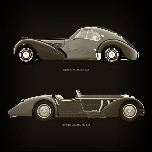 Bugatti 57-SC Atlantic 1938 en Mercedes-Benz SSK-710 1930