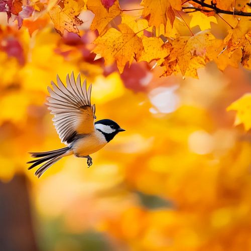 Boomklever in de gouden herfstbladeren