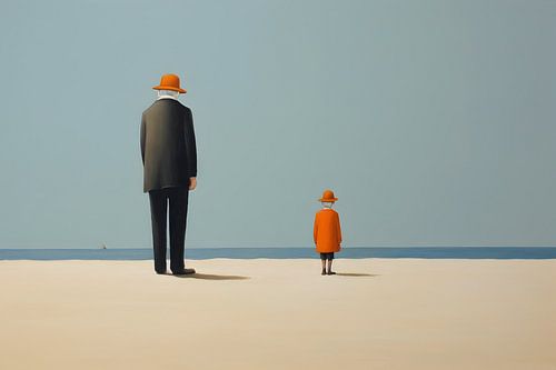 Groot en klein op het strand