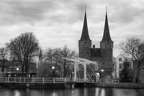 The East Gate of Delft, the Netherlands in black and white