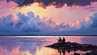 Twee vissers in een kleurige zonsondergang van Emiel de Lange thumbnail