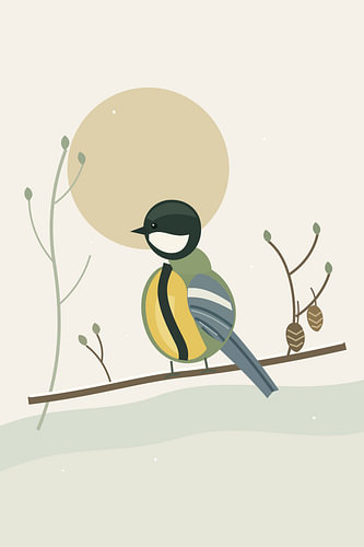 Mésange charbonnière — Aulne en hiver