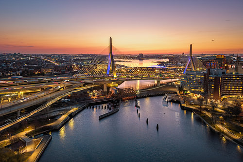 Zakim Bridge at sunrise in Boston