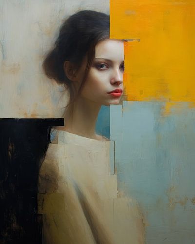 Modern abstract portret in matte kleurtinten