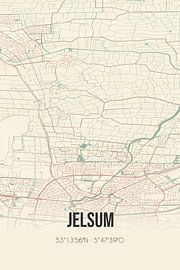 Alte Karte von Jelsum (Fryslan) von Ortsdrucke