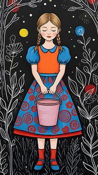 Fille rêveuse dans une forêt folklorique