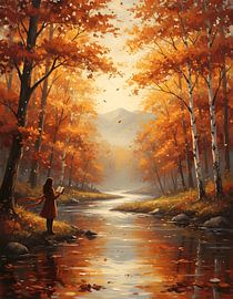 Ein Fluss, der sich durch herbstliche Wälder schlängelt von Regan Frederick