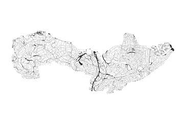 Wasserkarte von Zeeuws-Vlaanderen in schwarz-weiß von Maps Are Art