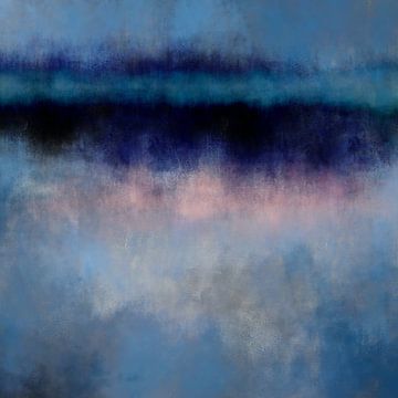 Kleurrijk abstract minimalistisch landschap in pastelkleuren. Blauw, roze en zwart. van Dina Dankers
