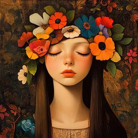 Flower portrait | Flowers Woman by Eye catching paintings